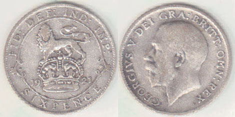 1921 Great Britain silver Sixpence A005658
